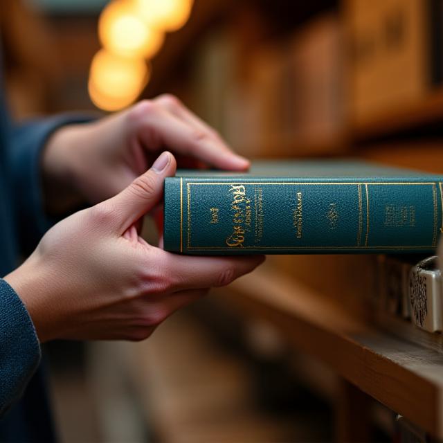 Dettaglio di un libraio che sistema con cura un libro sullo scaffale